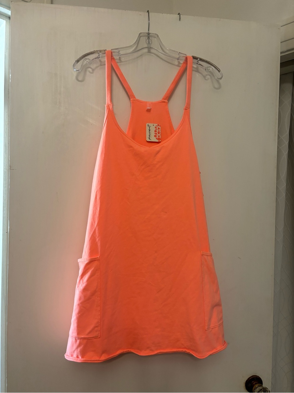 FP Movement Neon Coral Racerback Tank Dress with built in shorts